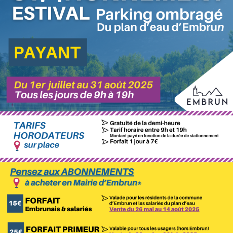 INFO parking estival du plan d'eau